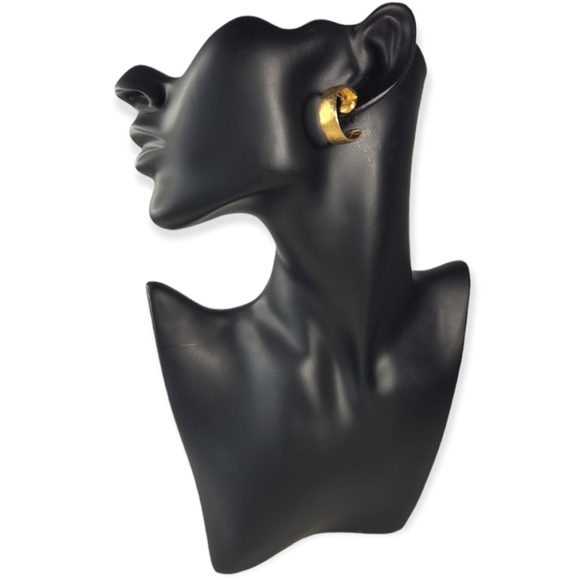 Vintage Jewelry - Etruscan Brutalist Style Gold Hoop Earrings